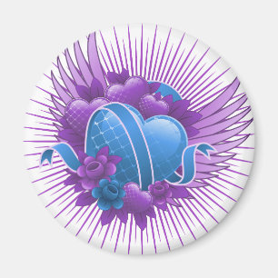 Blue Hearts Roses and Wings Magnet