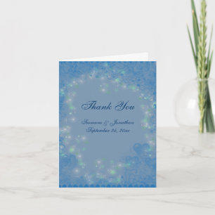 Blue Hearts Sparkly Lights Personalised Wedding  Thank You Card