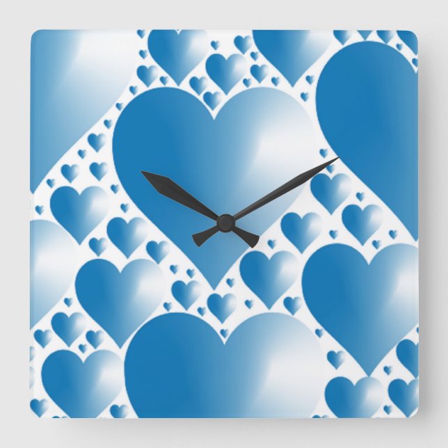 BLUE HEARTS SQUARE WALL CLOCK (Front)
