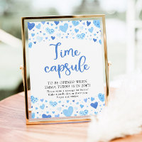 Blue Hearts Time Capsule Baby Shower Sign
