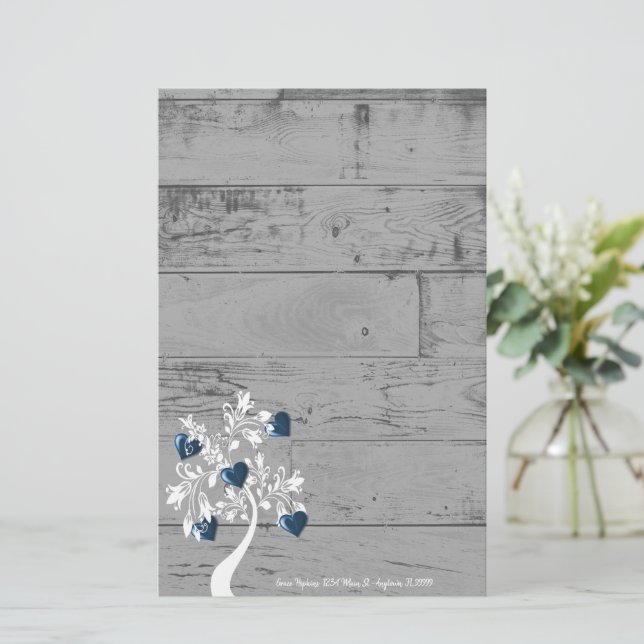 Blue Hearts Tree Personalised Stationery (Standing Front)