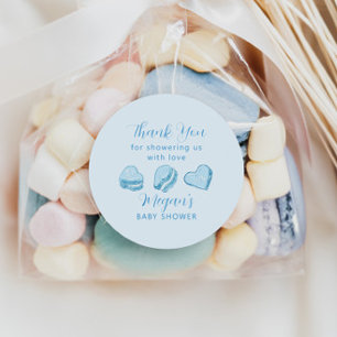 Blue Hearts Valentine Baby Shower Favour Classic Round Sticker
