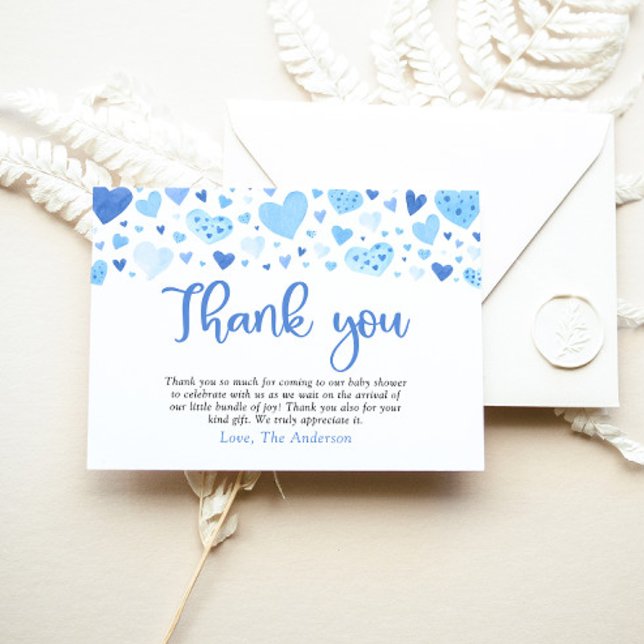 Blue Hearts Valentine Baby Shower Thank you Card (Creator Uploaded)