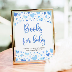 Blue Hearts Valentine Books for Baby Shower Sign