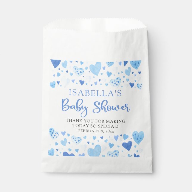 Blue Hearts Valentine Sweetheart Baby Shower Favour Bags (Front)