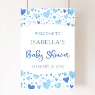 Blue Hearts Valentine Sweetheart Baby Shower Poster