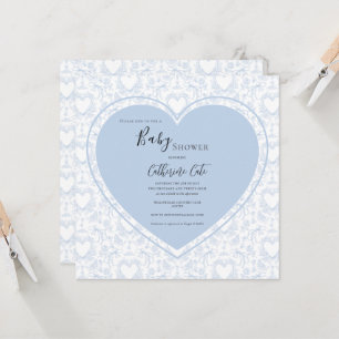 Blue Hearts Vintage Baby Shower Invitation