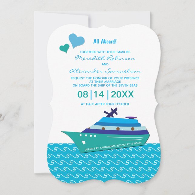 Blue Hearts Wedding Cruise Invitation (Front)