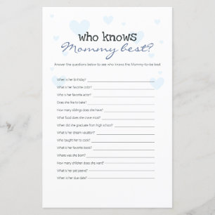 Blue Hearts Who Knows Mummy Best Baby Shower Game