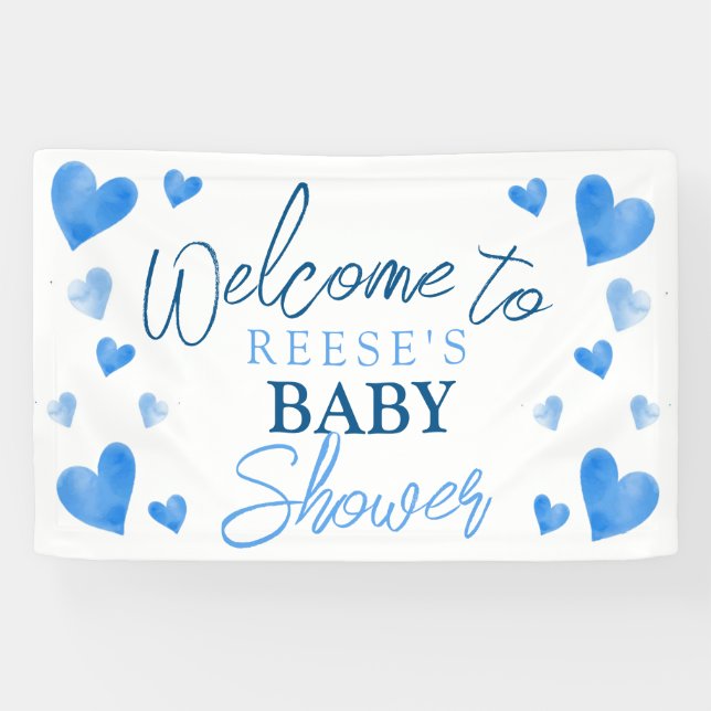 Blue Hearts Winter Baby Shower Welcome Banner (Horizontal)