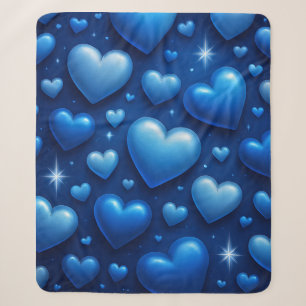 Blue Hearts with Stars Pattern Sherpa Blanket