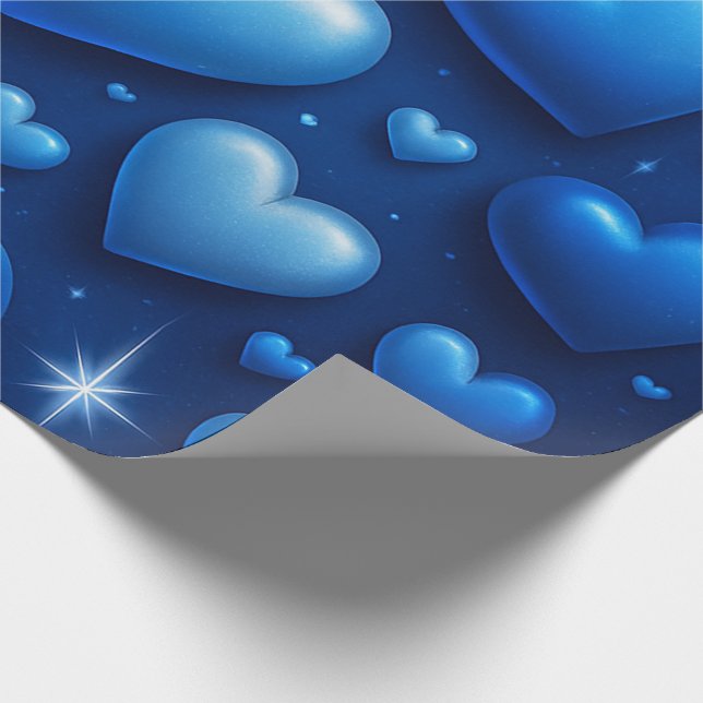Blue Hearts with Stars Pattern Wrapping Paper (Corner)