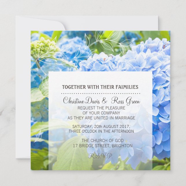 Blue Heaven, floral, wedding invitation set (Front)