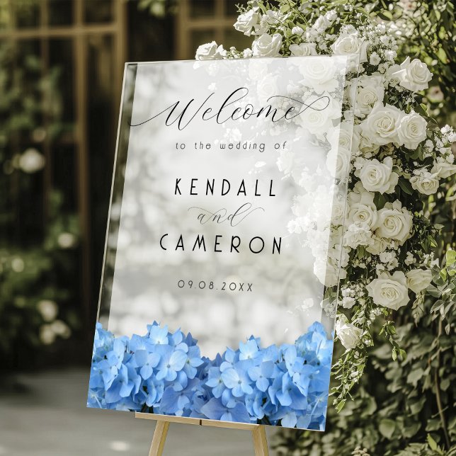 Blue Heaven Hydrangea Wedding Welcome Opaque Acrylic Sign (Creator Uploaded)