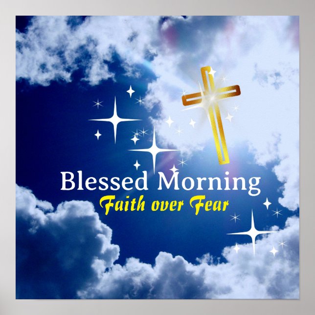 Blue heaven with White Clouds and Golden Cross Poster (Front)