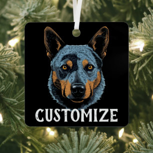 Blue Heeler Australian Cattle Dog Custom Name Metal Tree Decoration