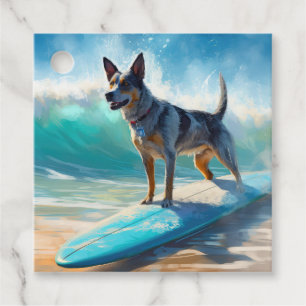 Blue Heeler Beach Surfing Painting  Favour Tags
