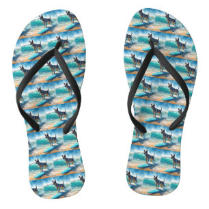 Blue Heeler Beach Surfing Painting Jandals