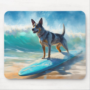 Blue Heeler Beach Surfing Painting Mouse Pad