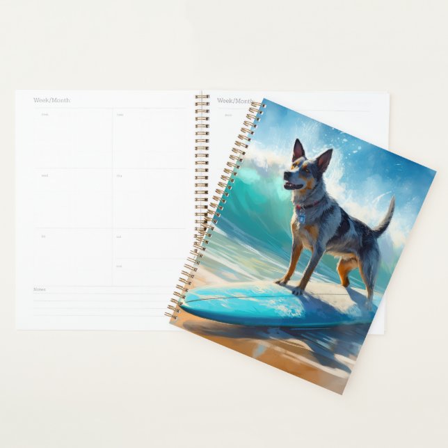 Blue Heeler Beach Surfing Painting  Planner (Display)