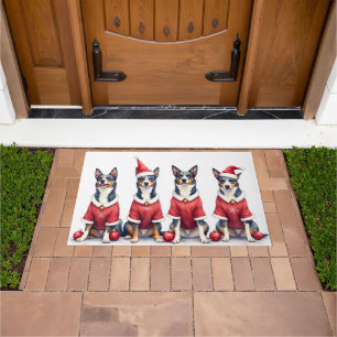 Blue Heeler Christmas Dress Santa Hat Doormat