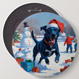 Blue Heeler Christmas Festive Snow Scene 6 Cm Round Badge