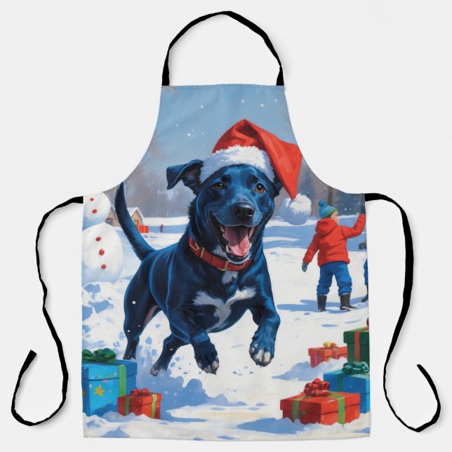 Blue Heeler Christmas Festive Snow Scene Apron (Front)
