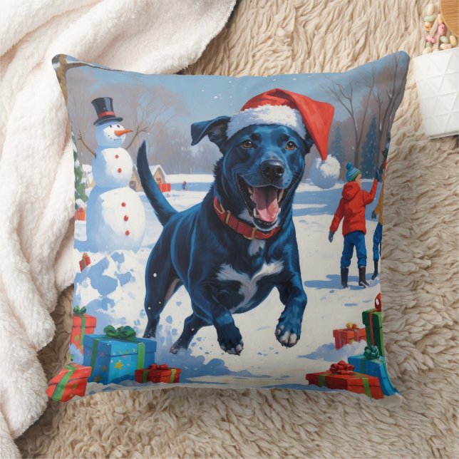Blue Heeler Christmas Festive Snow Scene Cushion (Blanket)
