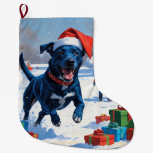 Blue Heeler Christmas Festive Snow Scene Large Christmas Stocking