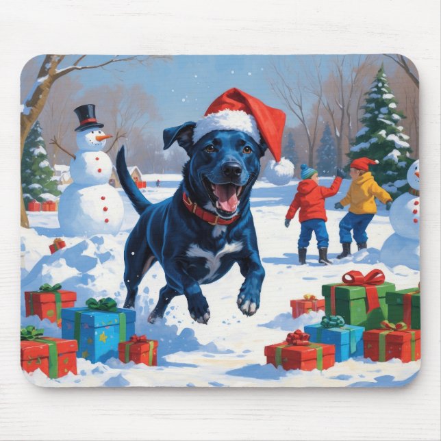 Blue Heeler Christmas Festive Snow Scene Mouse Pad (Front)