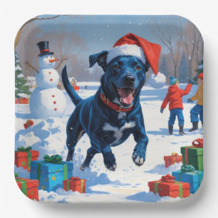 Blue Heeler Christmas Festive Snow Scene Paper Plate