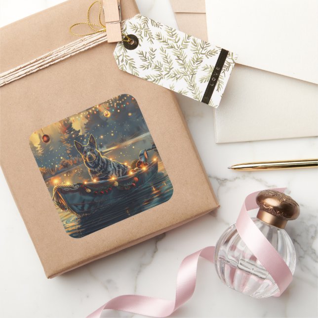 Blue Heeler Christmas Festive Voyage Square Sticker (Gifting)