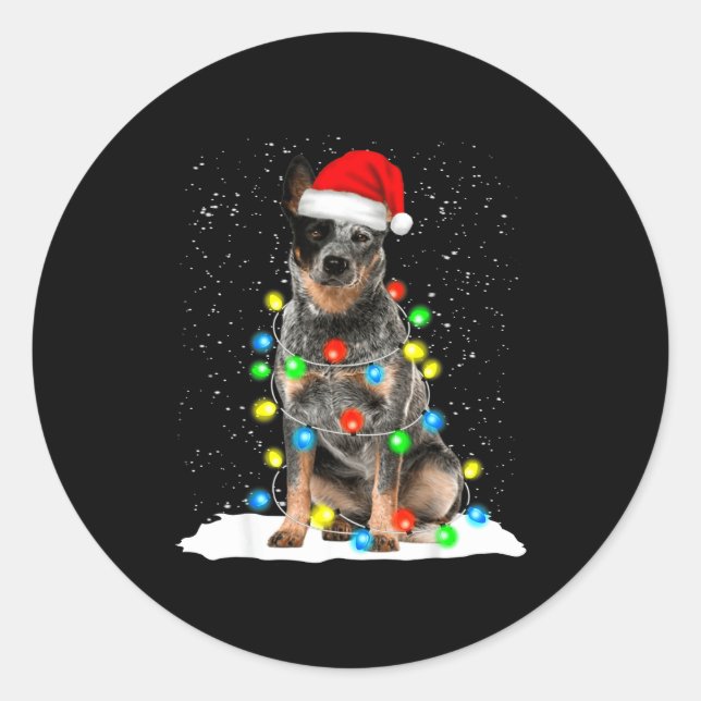 Blue Heeler Christmas Light Funny Gift For Dog Lov Classic Round Sticker (Front)