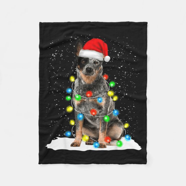Blue Heeler Christmas Light Funny Gift For Dog Lov Fleece Blanket (Front)