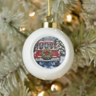 Blue Heeler Christmas Red Truck Holiday Ceramic Ball Christmas Ornament