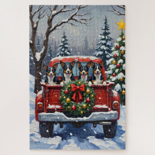 Blue Heeler Christmas Red Truck Holiday Jigsaw Puzzle