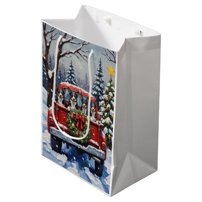 Blue Heeler Christmas Red Truck Holiday Medium Gift Bag (Front Angled)