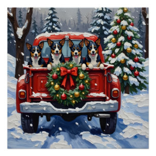 Blue Heeler Christmas Red Truck Holiday Poster