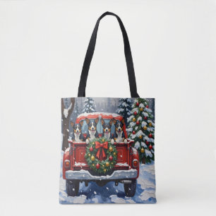 Blue Heeler Christmas Red Truck Holiday Tote Bag