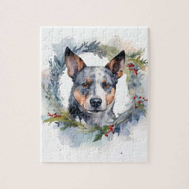 Blue Heeler Christmas Wreath Festive Pup Jigsaw Puzzle (Vertical)