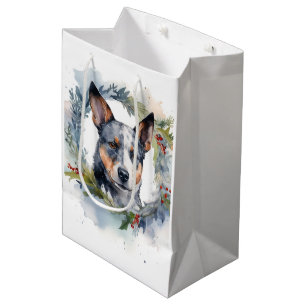 Blue Heeler Christmas Wreath Festive Pup Medium Gift Bag