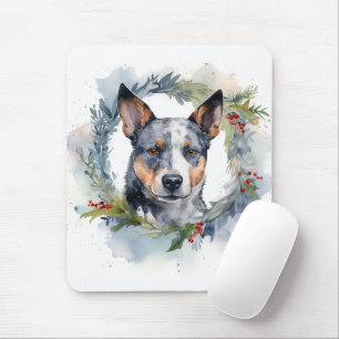 Blue Heeler Christmas Wreath Festive Pup Mouse Pad