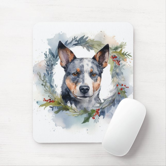 Blue Heeler Christmas Wreath Festive Pup Mouse Pad (With Mouse)