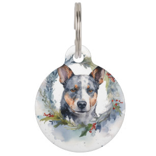 Blue Heeler Christmas Wreath Festive Pup Pet Tag