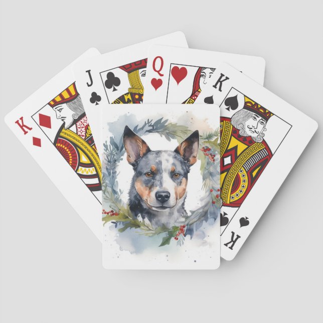 Blue Heeler Christmas Wreath Festive Pup Playing Cards (Back)
