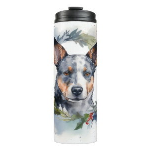 Blue Heeler Christmas Wreath Festive Pup Thermal Tumbler