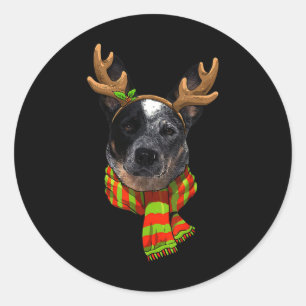 Blue Heeler Christmas Xmas Reindeer Pet Dog Lover Classic Round Sticker