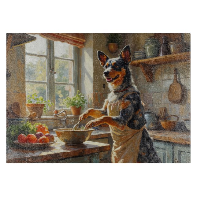 Blue Heeler Cooking in Kitchen Cutting Board (Front)