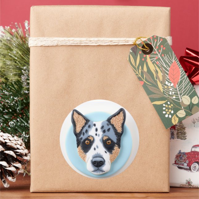 Blue Heeler Dog 3D Inspired Classic Round Sticker (Holiday)
