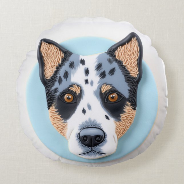 Blue Heeler Dog 3D Inspired Round Cushion (Front)